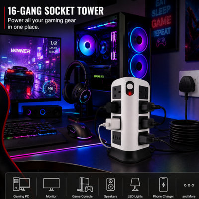 10 Pack 16 Gang Power Tower with USB C and USB A Surge Protected 3250W ...