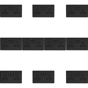 10 PACK 2 Gang Double DP 13A Switched UK Plug Socket SCREWLESS MATT BLACK Wall Power