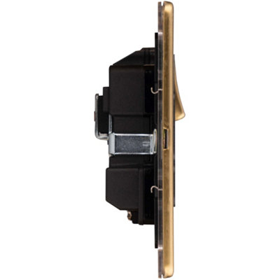 10 PACK 2 Gang Double DP 13A Switched UK Plug Socket SCREWLESS SATIN BRASS Power - 5