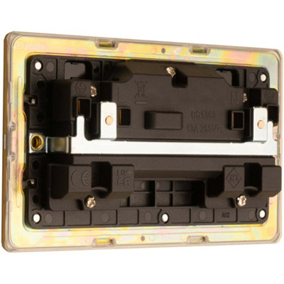 10 PACK 2 Gang Double DP 13A Switched UK Plug Socket SCREWLESS SATIN BRASS Power - 6