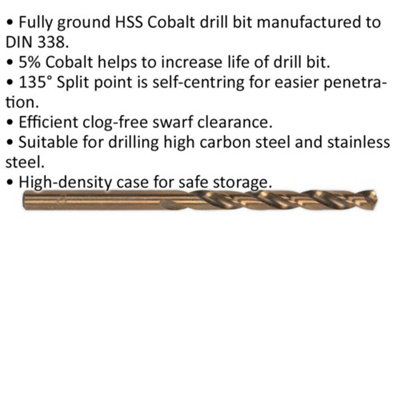 10 PACK 5.5mm Fully Ground HSS Cobalt Drill Bit - Long Life Clog Free Drill Bit