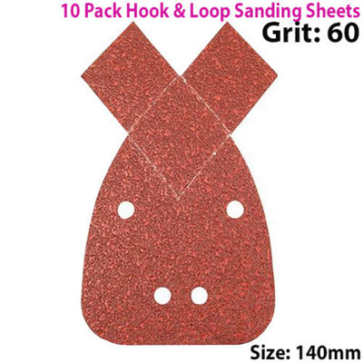 10 PACK 60 Grit Aluminium Oxide 2 Tip Detail Sanding Sheets 140mm Hook & Loop