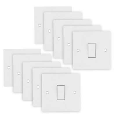 10 Pack Arlec 10A 1 Gang 2 Way Intermediate White Wall Light Switch Square Edge Profile 10 Amp Screwed inc Screw cap covers