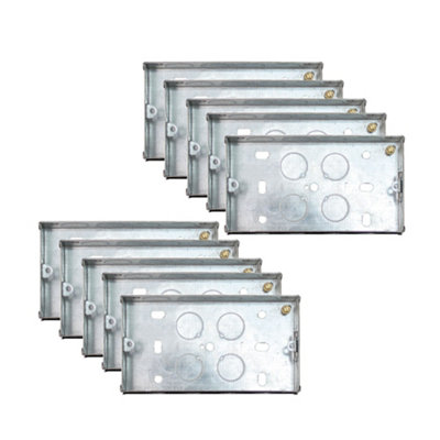 10 Pack Arlec 25mm Deep Double Metal Back Box for 2 Gang Electrical Installations Galvanised Steel
