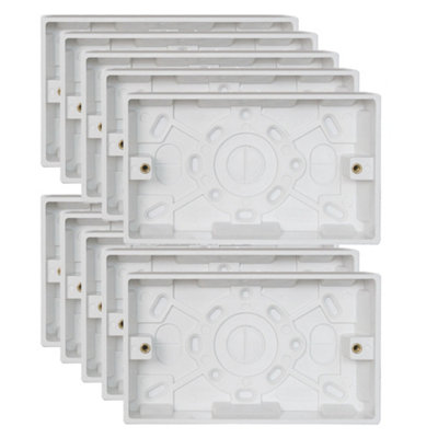 10 Pack Arlec 25mm Deep White Plastic Double 2 Gang Surface Mounted Pattress Box Wall Outlet Back Box