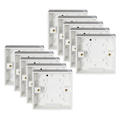 10 Pack Arlec 25mm Deep White Plastic Single 1 Gang Surface Mounted Pattress Box Wall Outlet Back Box