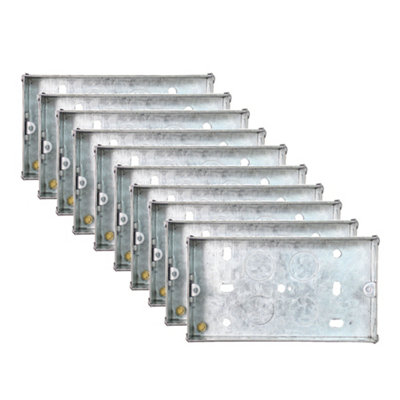 10 Pack Arlec 35mm Deep Double Metal Back Box for 2 Gang Electrical Installations Galvanised Steel