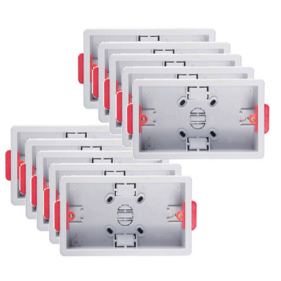 10 Pack Arlec 35mm Deep White Plastic Double 2 Gang Dry Lining Box Adjustable Lugs Plasterboard