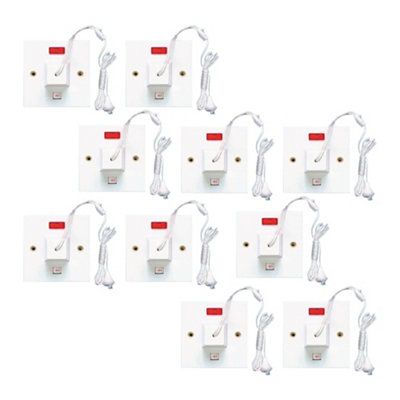 10 Pack Arlec 45A 1 Gang 1 Way White Ceiling Pull Cord Switch With Neon Indicator Light - Square Edge Profile Oven Appliance Rose