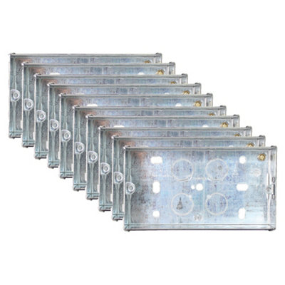 10 Pack Arlec 47mm Deep Double Metal Back Box for 2 Gang Electrical Installations Galvanised Steel