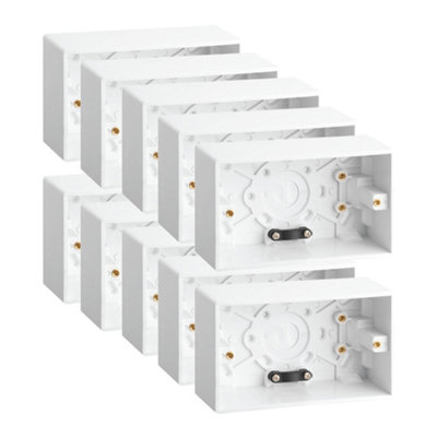 10 Pack Arlec 47mm Deep White Plastic Double 2 Gang Surface Mounted Pattress Box Wall Outlet Back Box