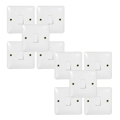 10 Pack Arlec Slim Line 10A 1 Gang 2 Way White Wall Light Switch 10 Amp Screwed with Screw cap covers Slimline Profile