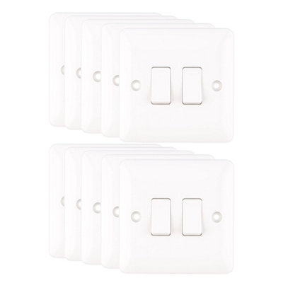 10 Pack Arlec Slim Line 10A 2 Gang 2 Way White Wall Light Switch 10 Amp Screwed Slimline Profile