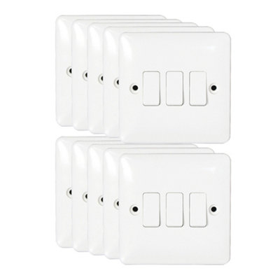 10 Pack Arlec Slim Line 10A 3 Gang 2 Way White Wall Light Switch 10 Amp Screwed Slimline Profile