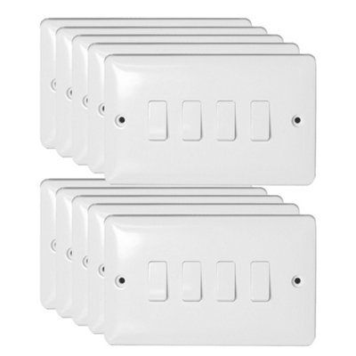 10 Pack Arlec Slim Line 10A 4 Gang 2 Way White Wall Light Switch 10 Amp Screwed Slimline Profile