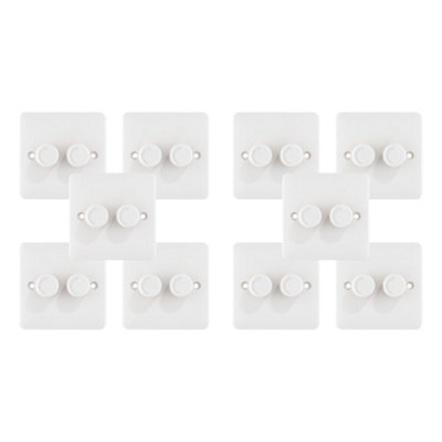 10 Pack Arlec Slim Line 2 Gang 2 Way 2x100W White Universal Dimmer Double Switch Screwed Slimline Profile Dual Twin