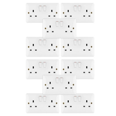 10 Pack Arlec White 13A Double 2 Gang Switched Socket Screwed Square Edge Profile Single Pole SP