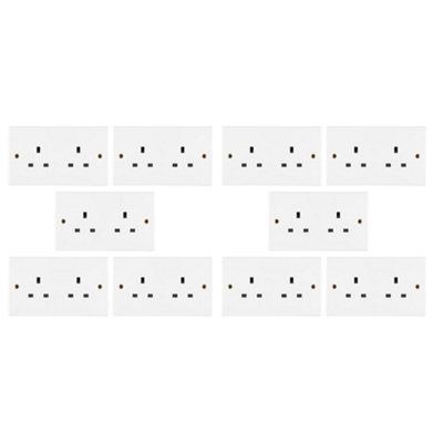 10 Pack Arlec White 13A Double 2 Gang Unswitched Socket Screwed Square Edge Profile