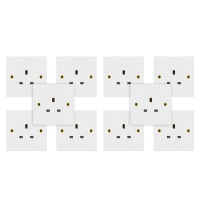 10 Pack Arlec White 13A Single 1 Gang Unswitched Socket Screwed Square Edge Profile Double Pole