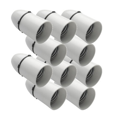 10 Pack Arlec White Cord Grip Pendant Lamp Holder Lampholder Long Skirt E27 for Edison Screw Cap Light Bulb