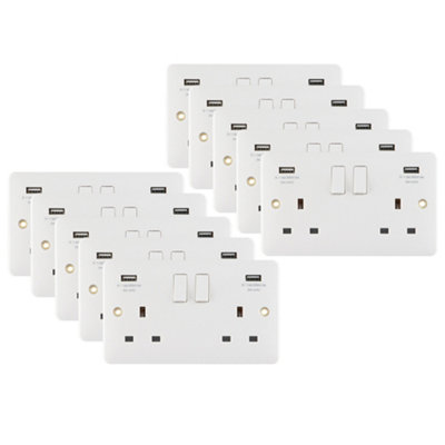 10 Pack Arlec White Slim Line 13A Double 2 Gang 3.4A USB 2 Outlet Socket Screwed Slimline Profile Single Pole SP
