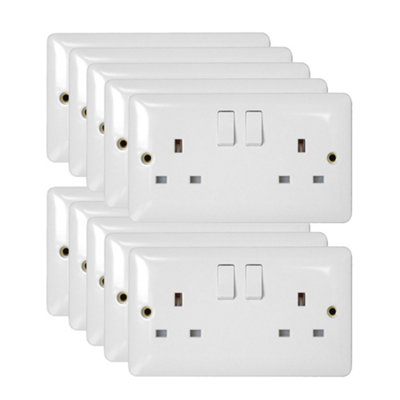 10 Pack Arlec White Slim Line 13A Double 2 Gang Switched Socket Screwed Slimline Profile Single Pole SP
