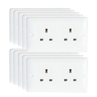 10 Pack Arlec White Slim Line 13A Double 2 Gang Unswitched Socket Screwed Slimline Profile Double Pole DP