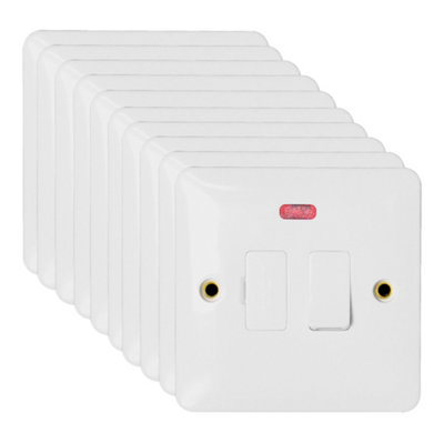 10 Pack Arlec White Slim Line 13A Single 1 Gang Screwed Switched Fused Spur Connection Unit Outlet With Neon Indicator Light