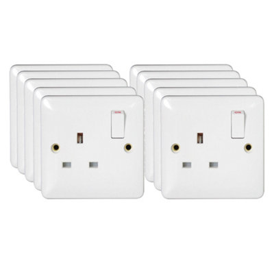 10 Pack Arlec White Slim Line 13A Single 1 Gang Switched Socket Screwed Slimline Profile Single Pole SP