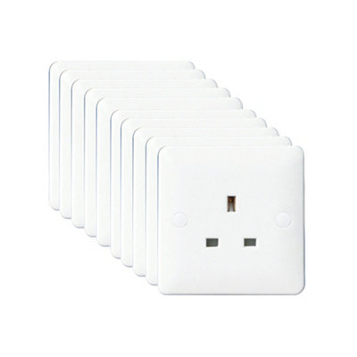 10 Pack Arlec White Slim Line 13A Single 1 Gang Unswitched Socket Screwed Slimline Profile