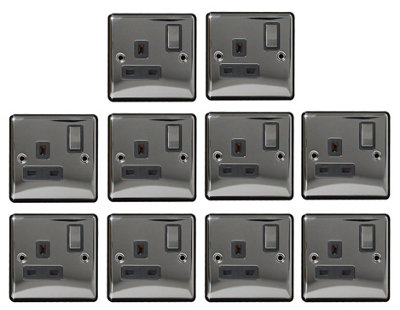 10 PACK BLACK NICKEL 13A 1 GANG PLUG SOCKETS DOUBLE POLE SWITCHED FOR ...
