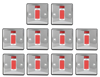 10 Pack Chrome 45A Cooker Control Unit with Neon Indicator and Socket