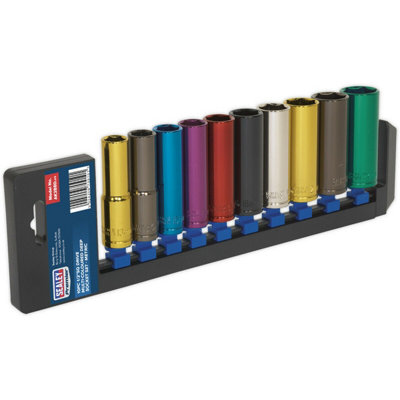 10 PACK Multi Colour DEEP Socket Set 1/2