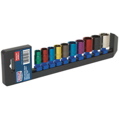 10 PACK Multi Colour Socket Set 3/8