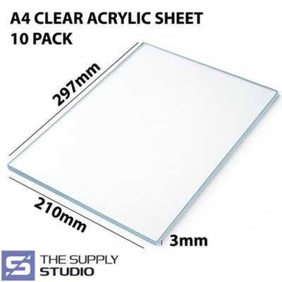 10 Pack of A4 Clear Acrylic Sheets 3mm Thickness Panels Laser Cut - 297 x 210mm
