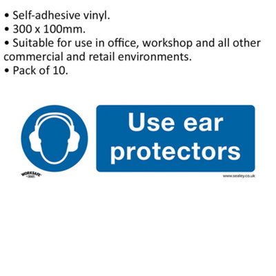 10 Pack of Ear Protectors Health & Safety Signs - Self-Adhesive Vinyl ...