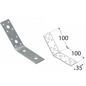 10 Pack of Heavy Duty Galvanised 135 Degrees Angle Brackets Corner Braces 2.5mm Thick 100x100x35mm