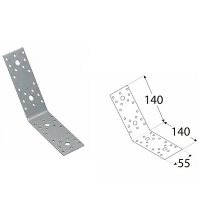 10 Pack of Heavy Duty Galvanised 135 Degrees Angle Brackets Corner Braces 2.5mm Thick 140x140x55mm