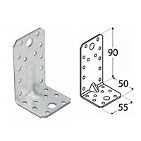 10 Pack Of Heavy Duty Galvanised Reinforced Angle Brackets 2.5mm Thick 90x50x55mm