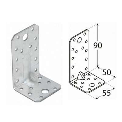 10 Pack Of Heavy Duty Galvanised Reinforced Angle Brackets 2.5mm Thick 90x50x55mm