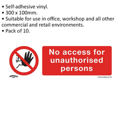10 Pack of NO ACCESS Health & Safety Self-Adhesive Signs - 300x100mm ...