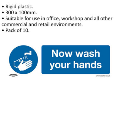 10 Pack of NOW WASH YOUR HANDS Health & Safety Signs - Durable Rigid ...