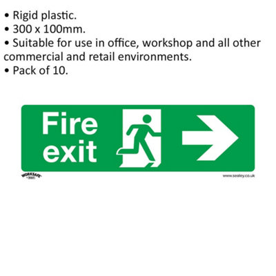 10 Pack of Right-Facing Fire Exit Health and Safety Signs - Durable ...