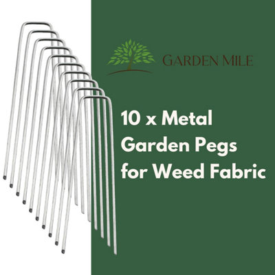 10 Pack of Weed Control Fabric Securing Pegs - Galvanised Steel and Stability Ground Garden Stakes - 3