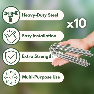 10 Pack of Weed Control Fabric Securing Pegs - Galvanised Steel and Stability Ground Garden Stakes - 4