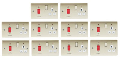 10 Pack Pearl Nickel 45A Cooker Control Unit Socket with Neon Indicator