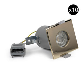 10 PACK - Polished Brass GU10 Square Fire Rated Downlight - IP65 - SE Home