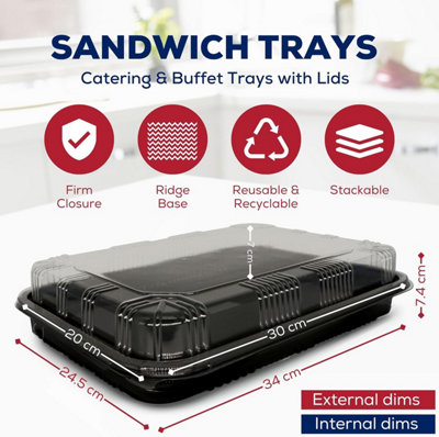 10 Pack Large Catering Platters With Lids - Perfect For Parties, Sandwiches, Buffets - Made In UK, Recycled Plastic