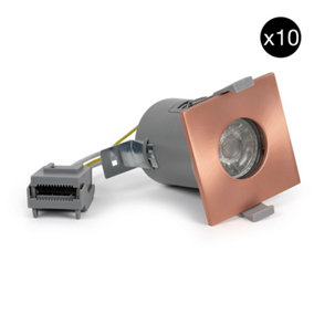 10 PACK - Rose Gold GU10 Square Fire Rated Downlight - IP65 - SE Home
