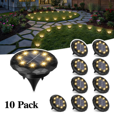 10 Pack Small Solar Ground Lights, Warm White Solar Powered Pathway ...